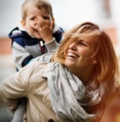 Smiling mother and child